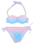 Bikini strój kąpielowy błękitny różowy ombre perły