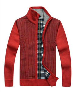 Bluza sweter męski elegancki ocieplany szara czerwona