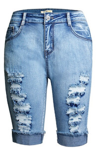 Spodnie elastyczne do kolan jeansowe z dziurami