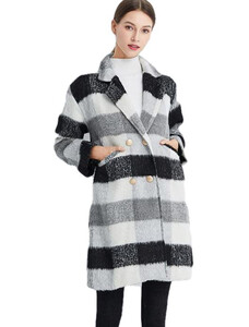 Wełniany damski płaszcz w kratkę długi ciepły S-XL