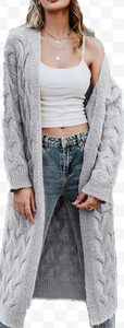 Kobiecy sweter zimowy długi maxi za kolano dziergany kardigan