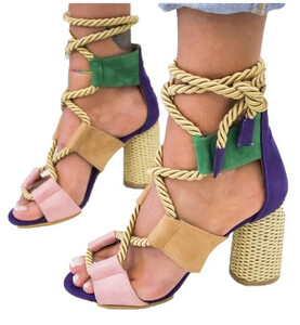 Wiązane sandałki sandały kolorowe na lato obcas słupek na wesele 35 - 43