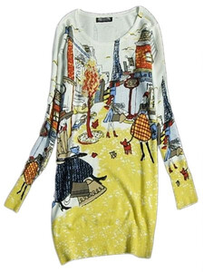 Tunika ciepła sukienka sweter oryginalny miejski print paryż