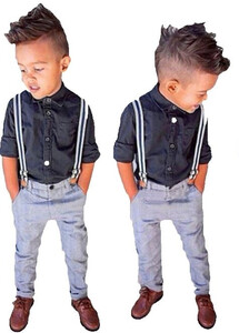 Eleganckie spodnie z szelkami z koszulą dla chłopca