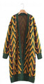 długi sweter kardigan bez zapięcia geometryczne wzory zielony