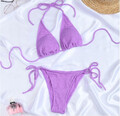 bikini wiązane prążkowane strój kąpielowy damski - fioletowy