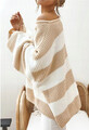 Damski sweter oversize w paski beżowo biały ONE SIZE