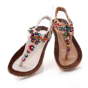 Sandały vintage hippie japonki białe brązowe korale 36 - 40