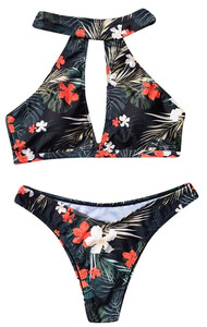 Strój kąpielowy tropikalne kwiaty bikini tanga wygodny