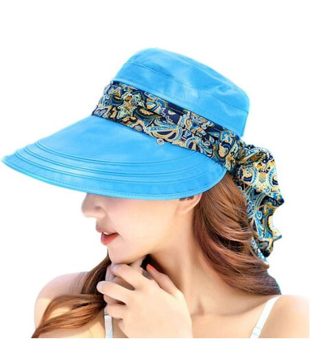czapka damska z chustą i odpinanym daszkiem na lato niebieska