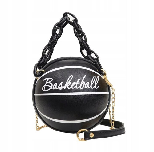 CZARNY - Okrągła torebka damska na ramię piłka Basketball oryginalna