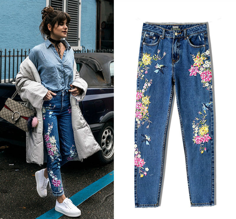 spodnie damskie jeansy kwiaty